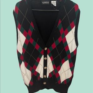 vintage aureus argyle button-up sweater vest size L